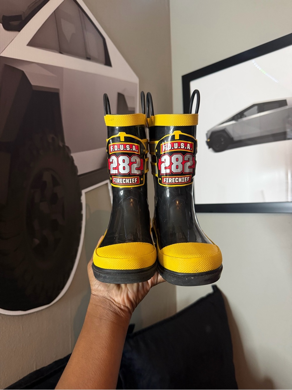 Firefighter Black and Yellow Rain Boots
